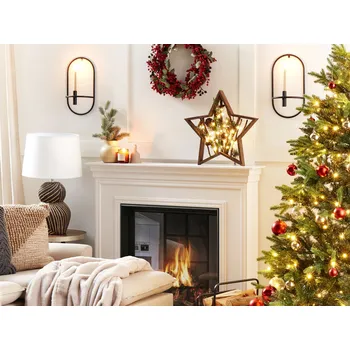 Vánoční dekorace Vánoční dekorace tmavé borovicové dřevo 46 cm ve tvaru hvězdy se šiškami a LED světly rustikální boho styl Beliani