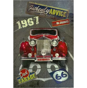Plechová cedule Retro dřevěná cedule 1967 Route 66 (velká 26x36 cm dřevěná tabule se vzpomínkou na dálnici R 66)