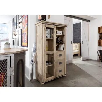 Komoda IRON Vitrína Mango 100x45x175 bělená, lakovaná