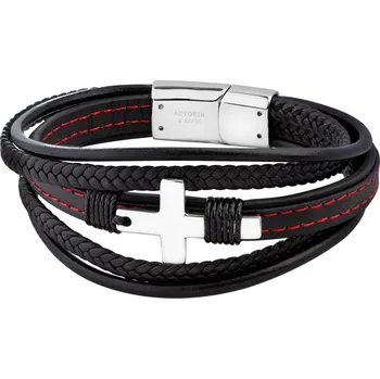 Náramek Náramek z ušlechtilé oceli s kůží - kříž - AZ533-1102