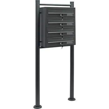Poštovní schránka se stojanem, systém 4 poštovních schránek (Černý PO Box s 4 přihrádkami)