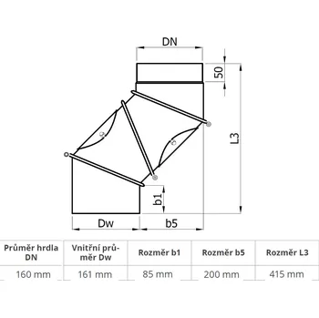 Kouřovod Koleno regulovatelné 4 segmentové s čistícími otvory ( 160 mm)