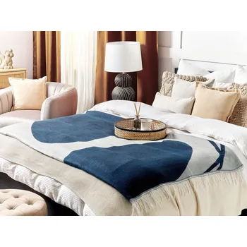 deka Deka modrá bílá akryl Polyester 130 x 170 cm abstraktní vzor střapce moderní styl obývák ložnice doplňky Beliani