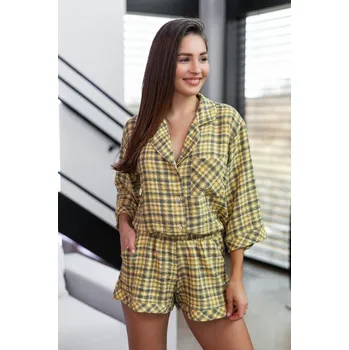 Dámské pyžamo Sensis Dámské pyžamo Ramona žluto-šedé káro Velikost: L