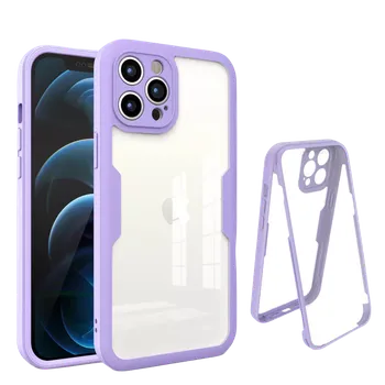 Pouzdro na mobilní telefon Přední + zadní barevný ochranný kryt pro iPhone 12 PRO MAX Barva: Fialová