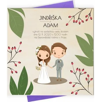 Svatební dekorace Svatební oznámení kreslený pár s šípky