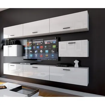 Obývací stěna Ral Obývací stěna MIAMI 6, 249 cm- Bílý lesk