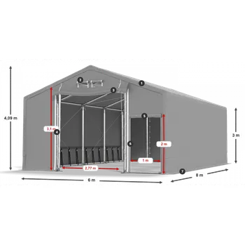 Zahradní stan Skladový stan celoroční 6x8x3m nehořlavá plachta PVC 600g/m2 konstrukce ZIMA PLUS