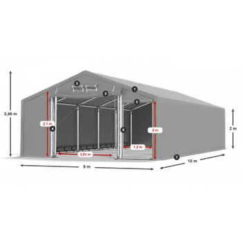 Zahradní stan Skladový stan celoroční 8x10x2m nehořlavá plachta PVC 600g/m2 konstrukce ZIMA PLUS