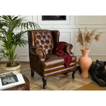 Křeslo CAMBRIDGE Křeslo ušák pravé kůže, 88x80x108, hnědé