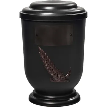 Smuteční dekorace Pohřební Plastová urna na popel, oválné oblé víčko, černá, štítek č. 51, 100 x 50, hnědá snítka
