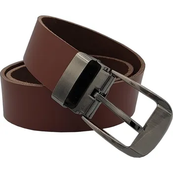 Opasek opaskujse Kožený opasek XXL, hnědá kůže, spona hranatá leštěná, kovová Délka opasku: 135 cm