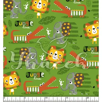 Zakázkový tisk, softshell, kočárkovina... Geometrická jungle na zelené Látky k tisku: Microfirba