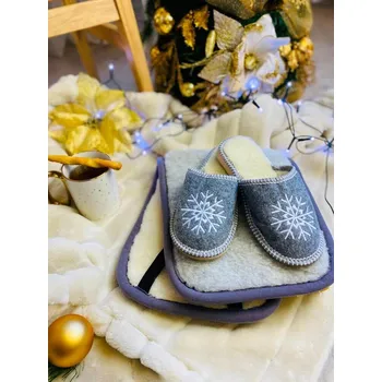 Vánoční dekorace Krásný vánoční set ledvinový pás + pantofle s vločkou 87, Velikost dospělí 41