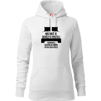 Dámská mikina Můj muž je skvělý v posteli - Mikina dámská Cape s kapucí - XL ( Bílá )