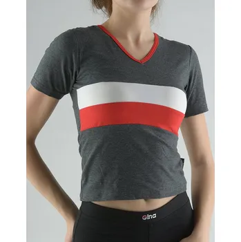 Dámské tričko Gina Tričko pruhované 98009P tm. šedá-třešňová M