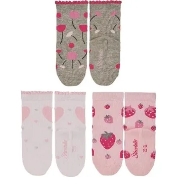 Sterntaler dívčí 3 páry, šedé, kytičky, srdíčka, jahůdky 8322227, 18