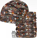 Flísová čepice a nákrčník Dráče - Yetti 08, šedo-hnědá, kytičky Barva: Hnědá, Velikost: 48-50