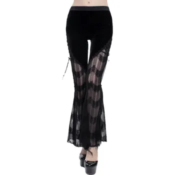 kalhoty dámské DEVIL FASHION - Gothic flared trousers with side ties - XXL