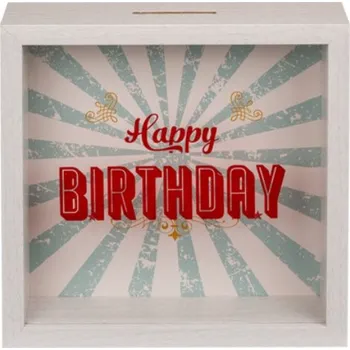 Pokladnička Pokladnička Happy Birthday – dřevěná narozeninová pokladnička se sklem