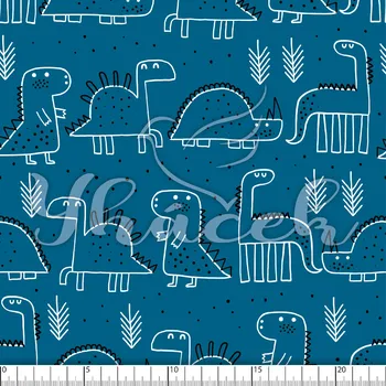 Zakázkový tisk, softshell, kočárkovina... Zvědaví dinosauři na tmavě modré Látky k tisku: Fleece
