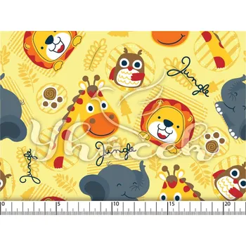 Zakázkový tisk, softshell, kočárkovina... Baby jungle na žluté Látky k tisku: Kočárkovina