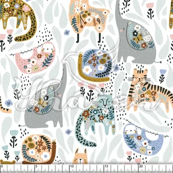 Zakázkový tisk, softshell, kočárkovina... Květinová zvířátka modrá Látky k tisku: Fleece