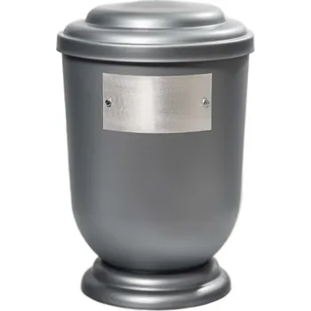 Smuteční dekorace Pohřební Plastová urna na popel, oválné oblé víčko, stříbrná, štítek č. 52, 100 x 50, bez výzdoby
