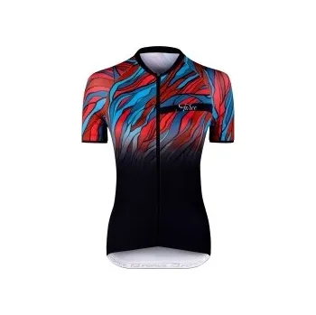 cyklistický dres Dres FORCE LIFE LADY krátký rukáv, černo-petrol-červený
