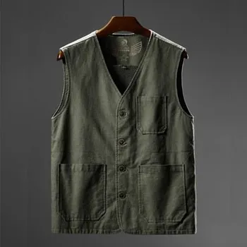 Pánská vesta Pánská vesta na knoflíky outdoor fishing s kapsami Barva: Zelená, Velikost: 3XL