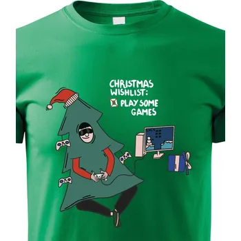Chlapecké tričko Dětské vánoční tričko Christmas wishlist play some games, Barva Zelená, Velikost 122 cm/6 roků, Canvas Dětské tričko Bezvatriko.cz 1673