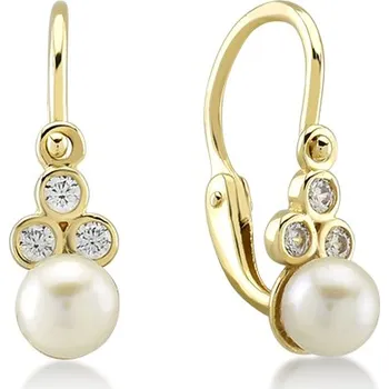 Náušnice Lillian Vassago Dětské zlaté náušnice s říční perlou a zirkony, zapínání brizura LLV66-KGER044