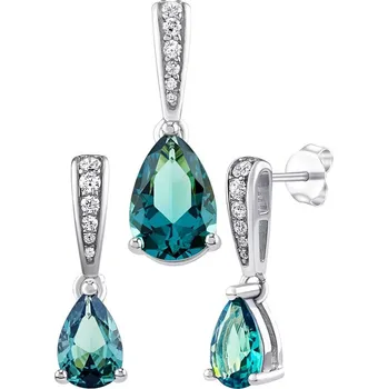 Souprava šperků Silvego Set stříbrných šperků Ella se syntetickým turmalínem paraiba a Brilliance Zirconia