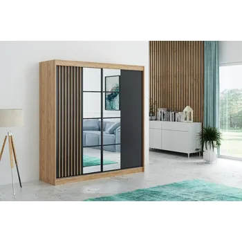 Dětská skříň Stylová šatní skříň Rocco 203 - dub craft zlatý / černá