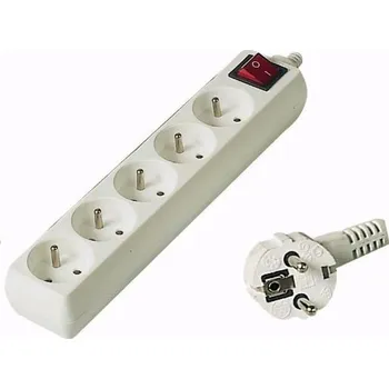 Kabel do PC PREMIUMCORD Prodlužovací přívod 230V 10m, 5 zásuvek + vypínač, bílá