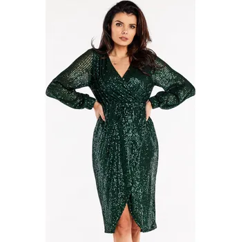 Dámské šaty Flitrové zavinovací šaty se širším rukávem A565 Barva: Zelená, Velikost: M