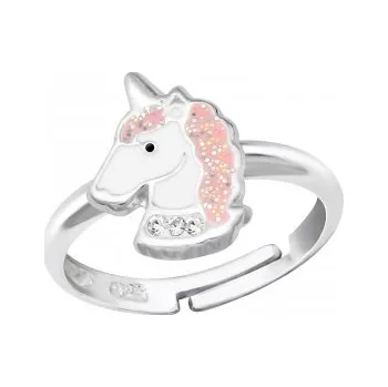 Prsten Stříbrný dětský prsten - jednorožec s růžovou hřívou
