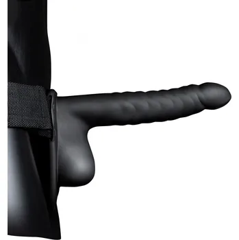 Připínací penis Ouch! Ribbed Hollow Strap-on with Balls 8" 21cm Black