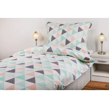 Povlečení JAN peří Krepové povlečení - mintové trojúhelníky - Krepové povlečení - mintové trojúhelníky - souprava povlečení 70x90 + 140x200