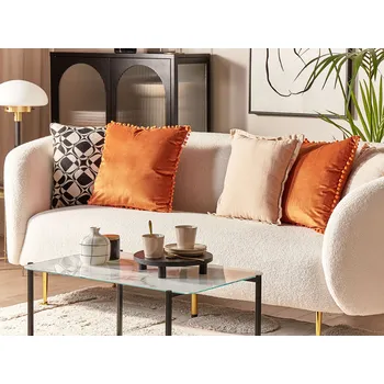 Dekorativní polštářek Sada 2 dekorativních polštářů oranžová sametová 45 x 45 cm čtvercový jednobarevný mini bambule glamour retro doplňky dekorace obývací pokoj Beliani