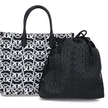 Módní doplněk Pinko Kabelka shopper 2v1 LOVE SHOPPING s přídavkem kůže | Barva:černý | Velikost:OS