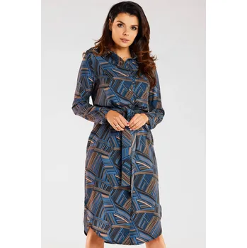 Dámské šaty Šaty prodlouženého košilového střihu se vzorem A465 Barva: Hnědá, Velikost: L