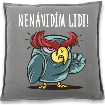 Dekorativní polštářek Vtipný polštářek Nenávidím lidi!, Barva Šedá, Velikost 40×40 cm, Canvas Bavlněný polštář Bezvatriko.cz 1031