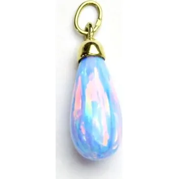 Přívěsek Zlatý přívěsek, žluté zlato, sv. modrý syntetický opál, přívěsek s opálem, P 41