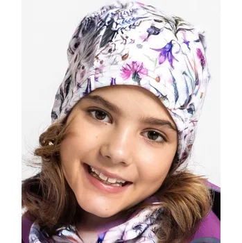 Čepice UNUO DĚTSKÁ ČEPICE FLEECOVÁ SPADENÁ HOMELESS LUČNÍ KVÍTÍ, velikost S 1-3 roky Barva: Bílá, Velikost: S