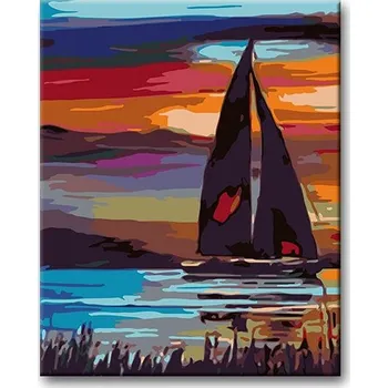 Malování podle čísel - Plachetnice na jezeře, 40x50 cm, bez rámu a bez vypnutí plátna