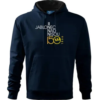 Pánská mikina Jablonec nad Nisou 150 let - Oslavuji svoje město - Mikina pánská Cape s kapucí - 4XL ( Námořní modrá (velmi tmavá - téměř černá) )