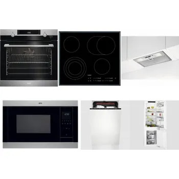 Set domácích spotřebičů AEG Mastery SteamBake BCK455350M + AEG Mastery DirectTouch HK654070FB + AEG DGB3523S + AEG Mastery MSB2547D-M + AEG Mastery MaxiFlex FSE73507P + AEG Mastery FlexiShelf SCE818D3LC