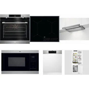 Set domácích spotřebičů AEG Mastery SteamBake BCK455350M + AEG Mastery SenseFry IAE64431FB + AEG DPE5660M + AEG Mastery MSB2547D-M + AEG FEE72706PM + AEG Mastery FlexiShelf SCE818D3LC
