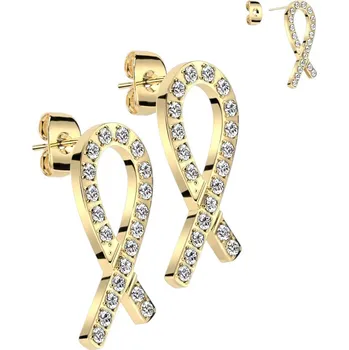 Náušnice Steel Edge Náušnice pecky se zirkony chirurgická ocel SESE4248 Barva: Zlatá